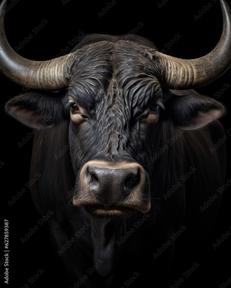 Generated photorealistic image of a domestic horned cow Generated photorealistic image of a domestic horned cow
