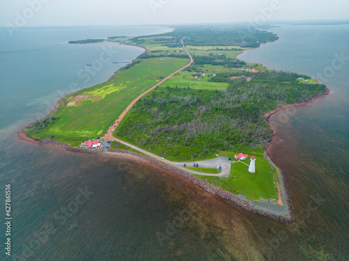 Aerial view of Point prim lighthouse PEI, Canada