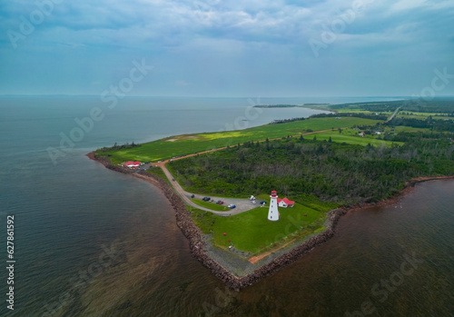 Fényképezés Aerial view of Point prim lighthouse PEI, Canada