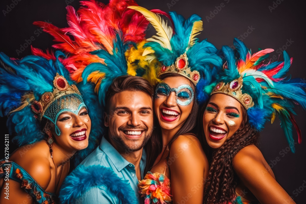 Brazilian carnival. Group of friends celebrating carnival in Brazil.