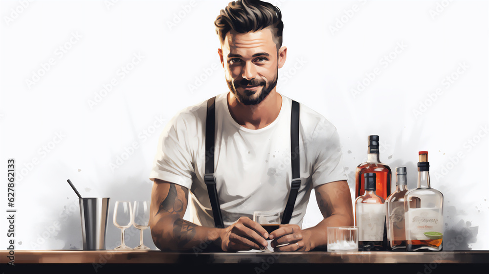 World Bartender Day. Illustration on the theme of the profession of a bartender, on a white background.