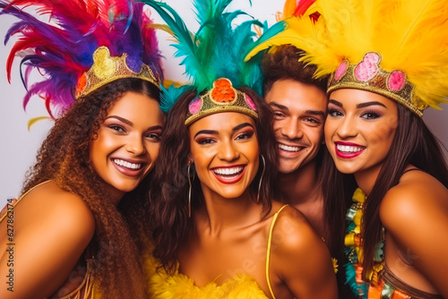 Brazilian carnival. Group of friends celebrating carnival in Brazil.