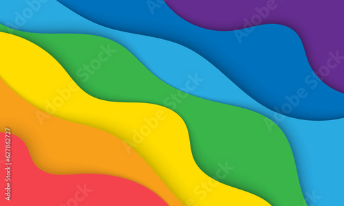 Multicolored Abstract paper cut background. Rainbow wavy paper layers