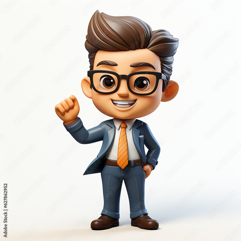 a happy 3d business man on transparent white background