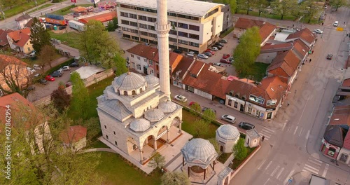 Aerial View of Ferhadija Mosque in Banja Luka in 4K photo