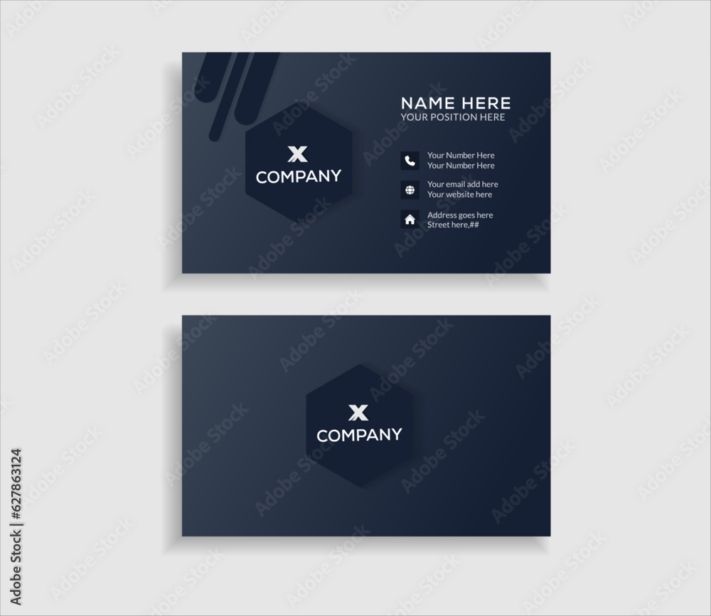 Branding and creative business card template, flat horizontal visiting card.