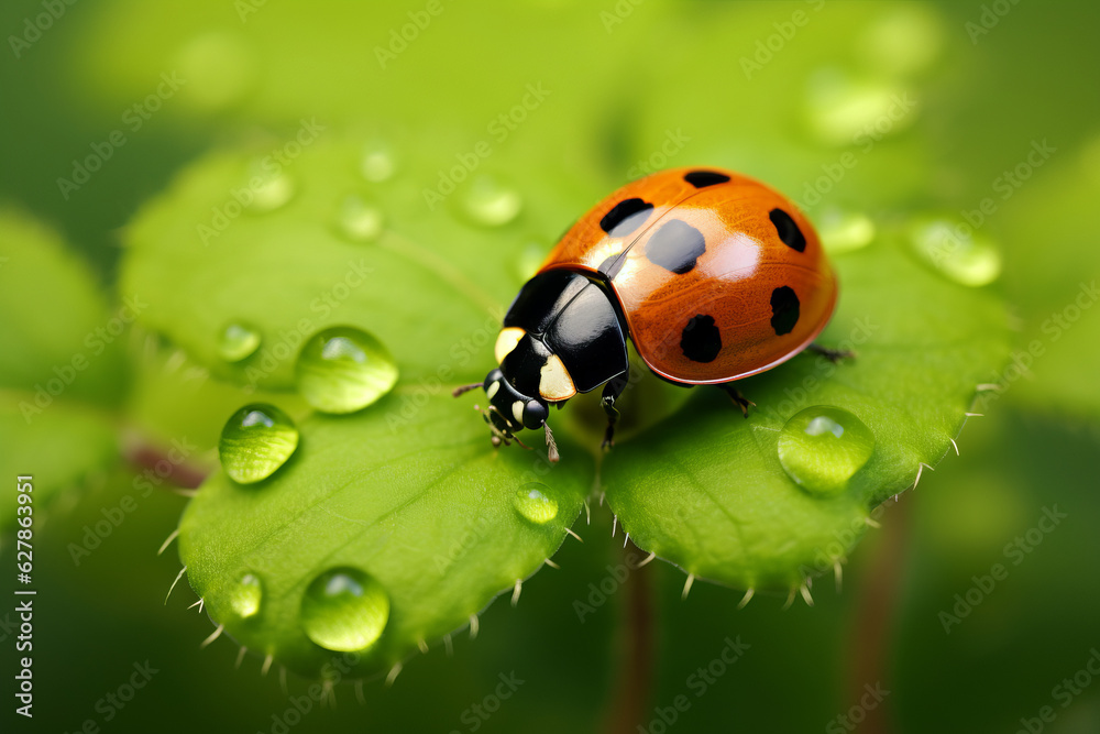 Fototapeta premium Lady beetle on clover, lucky charms