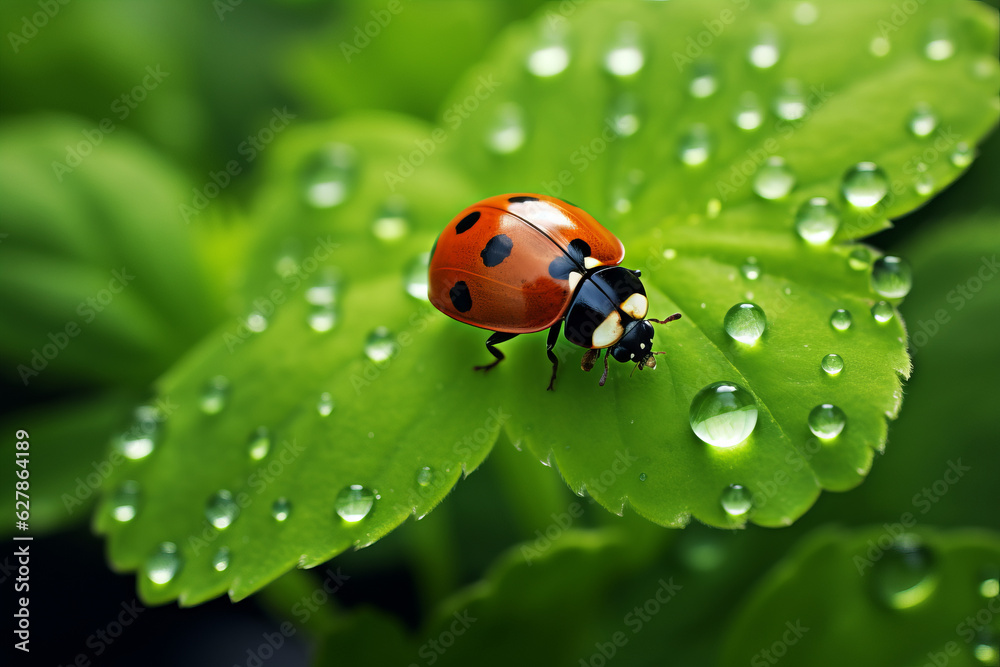 Fototapeta premium Lady beetle on clover, lucky charms