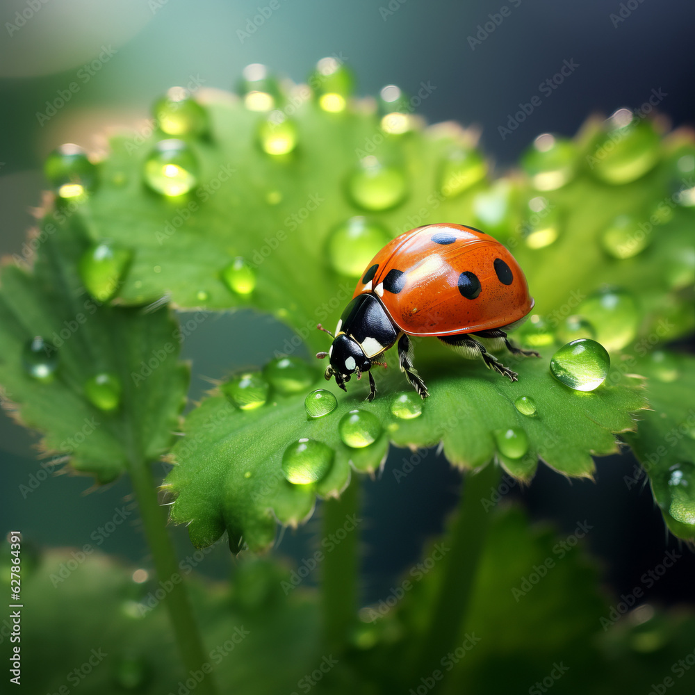 Fototapeta premium Lady beetle on clover, lucky charms