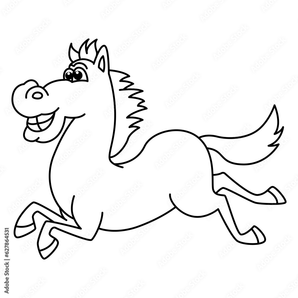 Fototapeta premium Funny horse cartoon vector coloring page