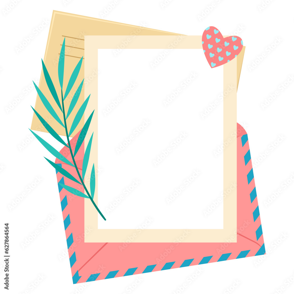 Obraz premium Letter in envelope. Romantic template with decor.