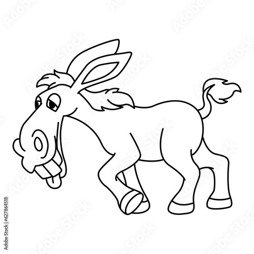 Funny donkey cartoon characters vector illustration. For kids coloring book.