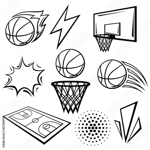 Set of basketball symbols. Sport club illustration.