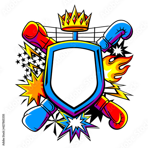 Background with boxing items. Box club illustration. Sport image in cartoon style.