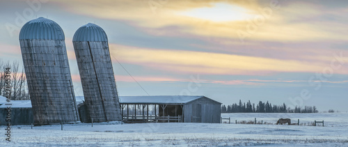 Leaning Grain Siloes. Alberta, Canada. 