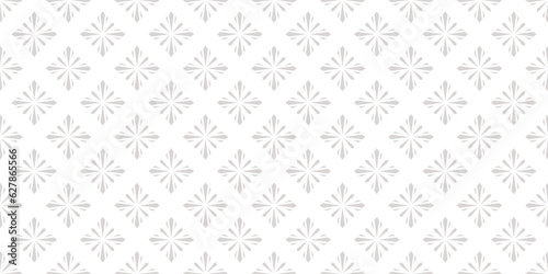 Subtle vector geometric floral seamless pattern. Simple white and gray ornamental texture in oriental style. Abstract mosaic background with flower silhouettes, diamond shapes. Luxury repeat design