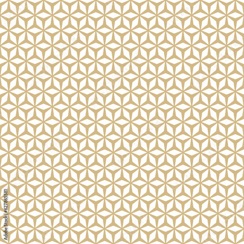 Vector minimal geometric seamless pattern. Abstract golden linear ornament with floral grid, rhombuses, triangles. Simple modern texture. Stylish gold and white background. Repeat luxury geo design © Olgastocker