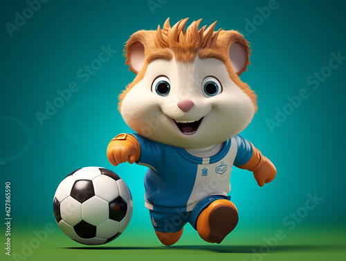 A Cute 3D Lemming Playing Soccer on a Solid Color Background   Generative AI