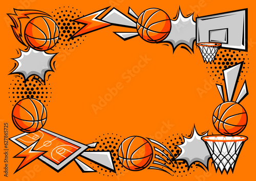 Frame with basketball items. Sport club illustration.