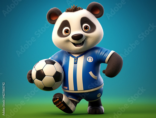 A Cute 3D Panda Playing Soccer on a Solid Color Background   Generative AI