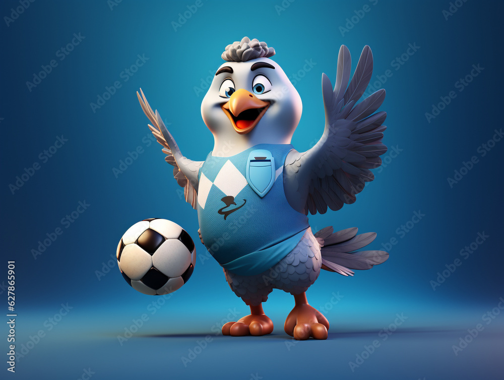 A Cute 3D Pigeon Playing Soccer on a Solid Color Background | Generative AI
