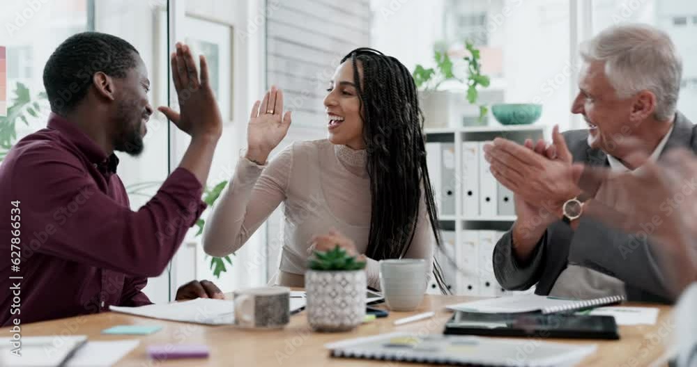 Business people, fist bump and applause in meeting for teamwork success or promotion at the office. Group of employees touching hands and clapping for team achievement, winning or goals at workplace Business people, fist bump and applause in meeting for teamwork success or promotion at the office. Group of employees touching hands and clapping for team achievement, winning or goals at workplace