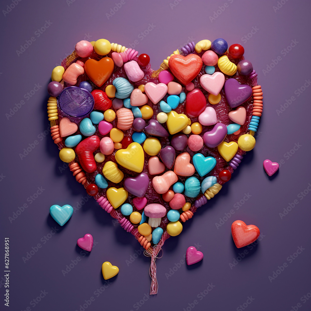 A big heart of little sweet sugar hearts. A symbol of love and love. Cover design, postcards, congratulations for lovers. AI Generated A big heart of little sweet sugar hearts. A symbol of love and love. Cover design, postcards, congratulations for lovers. AI Generated