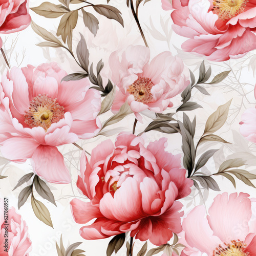 Pink peony floral seamless pattern