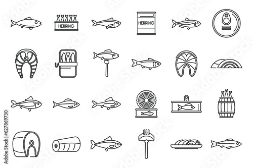 Herring icons set outline vector. Fish cod. Water trout