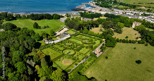 Aerial photo of Glenarm Castle and gardens Co Antrim N Ireland