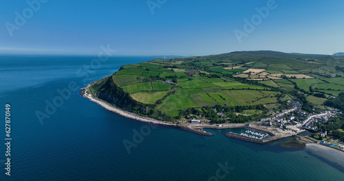 Aerial video of Glenarm Village Co Antrim Northern Ireland