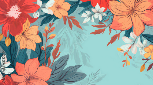 Wallpaper Mural Flowers, floral, background, border frame , flat lay, top view, copy space, mock up, illustration Torontodigital.ca