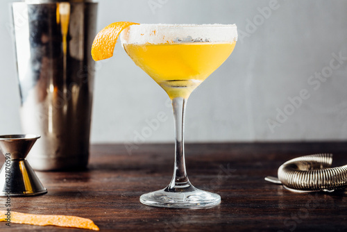 Photos Yellow Sidecar Cocktail booze brandy, triple sec liqueur and fresh lemon juice w