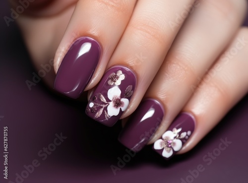 Female hands with nail design. Nail design copy space