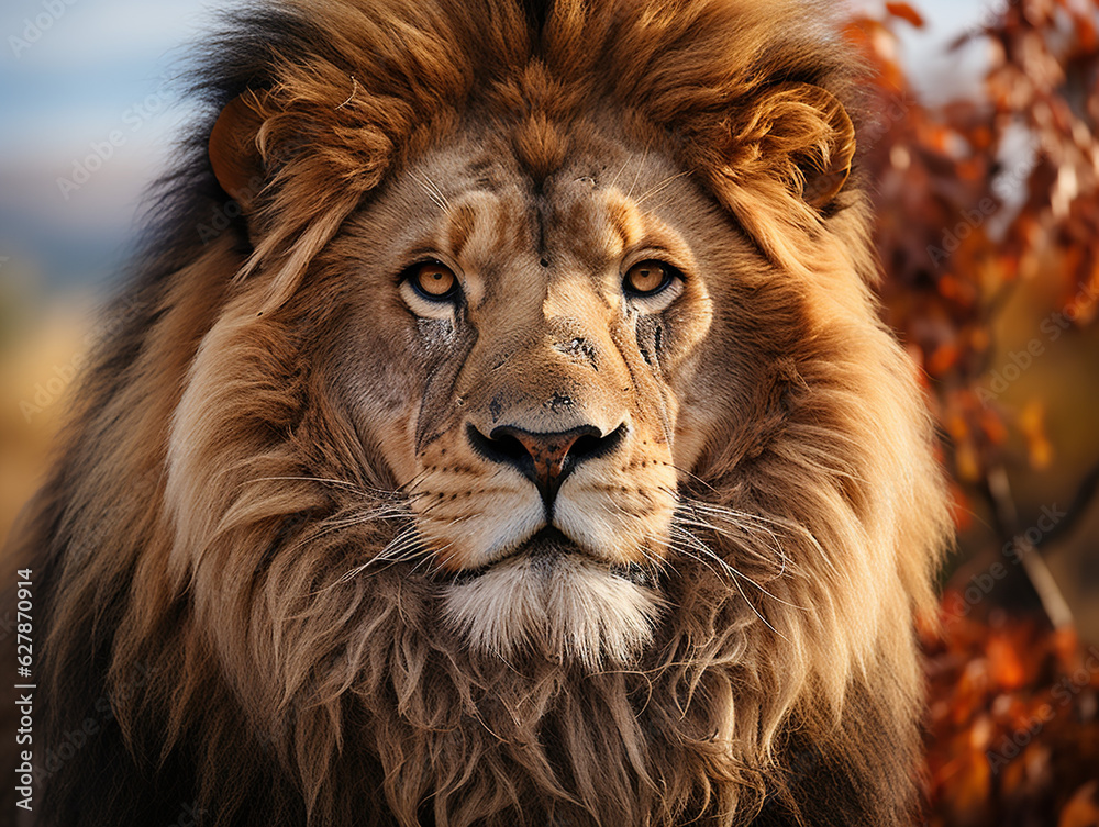 Fototapeta premium A close-up Illustration of lion's head created with Generative AI