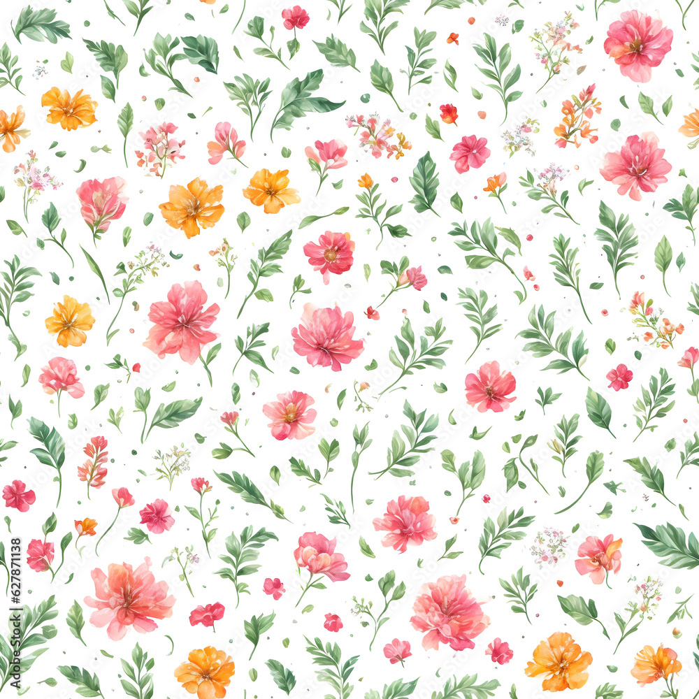 pastel color plant and flowers pattern, generative ai pastel color plant and flowers pattern, generative ai
