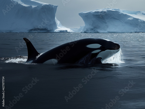 Killer whale hunting in Greenland Sea created with Generative AI