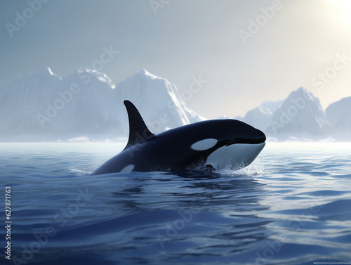 Killer whale hunting in Greenland Sea created with Generative AI