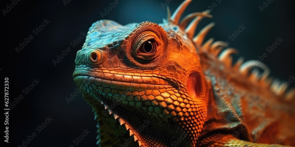 Image of an iguana or lizard in close-up Macro photography . 