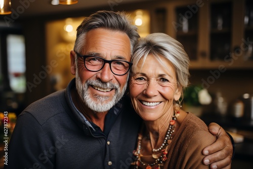 Retired couple hugging with a smile indoors. High quality photo © Kevin