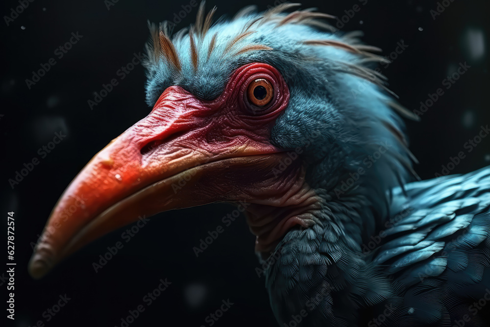 Image of a colorful exotic bird in close-up Macro photography.