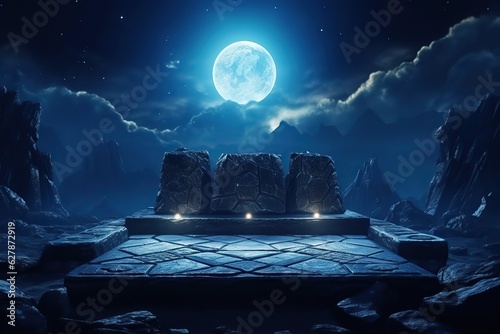 Stone platform for battle at night.  photo