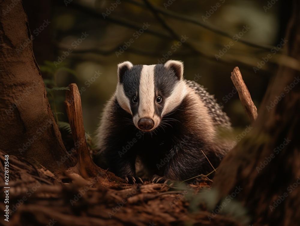 Obraz premium European Badger in the wild Wildlife photography Generative AI