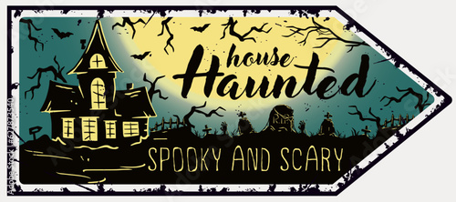 Halloween poster with house or fear home. Night spooky haunted house for dark party design fo happy halloween
