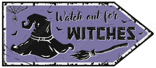 Halloween poster pointer witchcraft witch hat for party. Magic spooky cap for happy halloween. Lid for design dark halloween party or sabbat