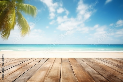 Table background of free space and summer beach landscape © Mkorobsky