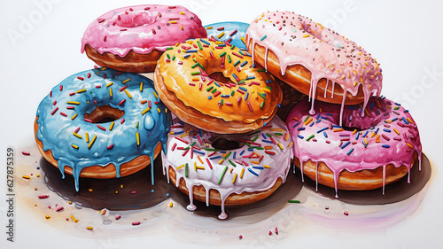 Glacing colorful doughnuts, food snack illustration