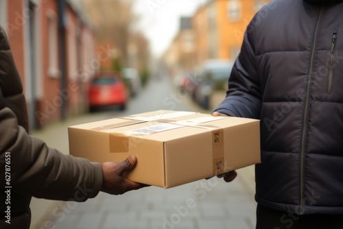 Box with goods. Delivery of online order online store. Background with selective focus and copy space