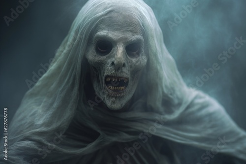 Creepy ghost. Halloween concept. Background with selective focus and copy space