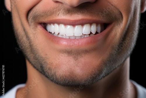 Perfectly white healthy teeth of a smiling man close-up. Portrait with selective focus and copy space © top images